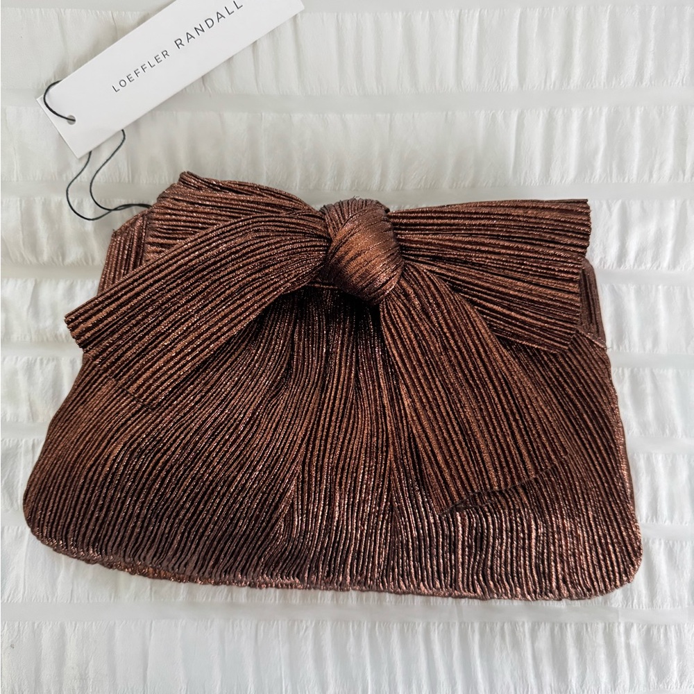 Loeffler Randall Brown Pleated Clutch with Knot Detail